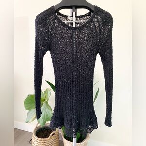 Black Open Knit Long Sleeve Tunic